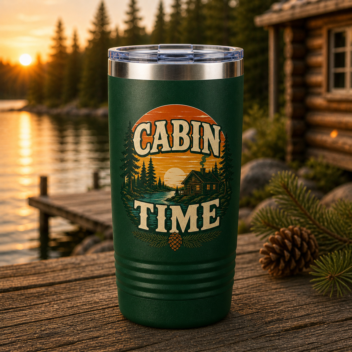 Cabin Time 20oz Polar Camel Tumbler in Dark Green