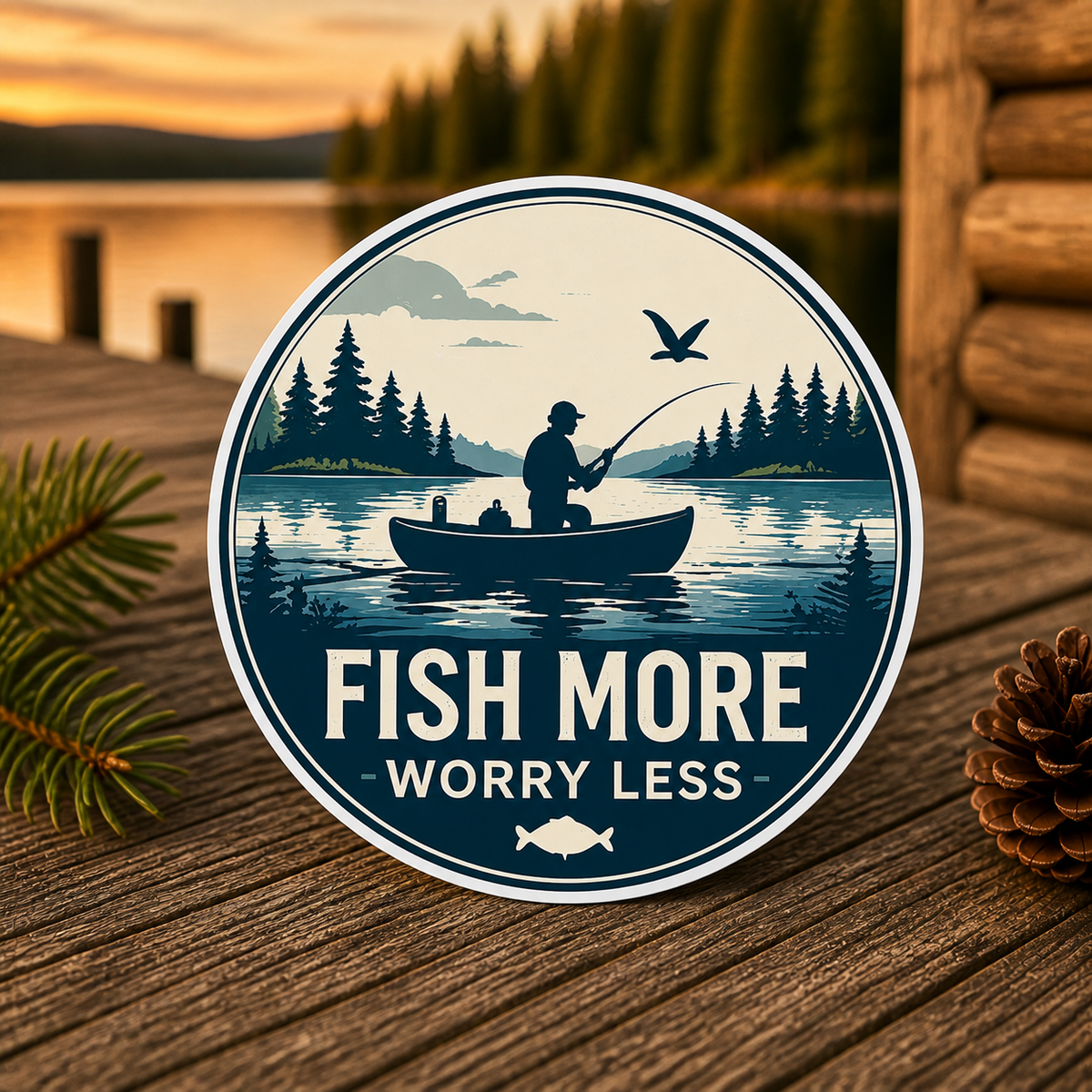 Fish More Worry Less Die-Cut Sticker