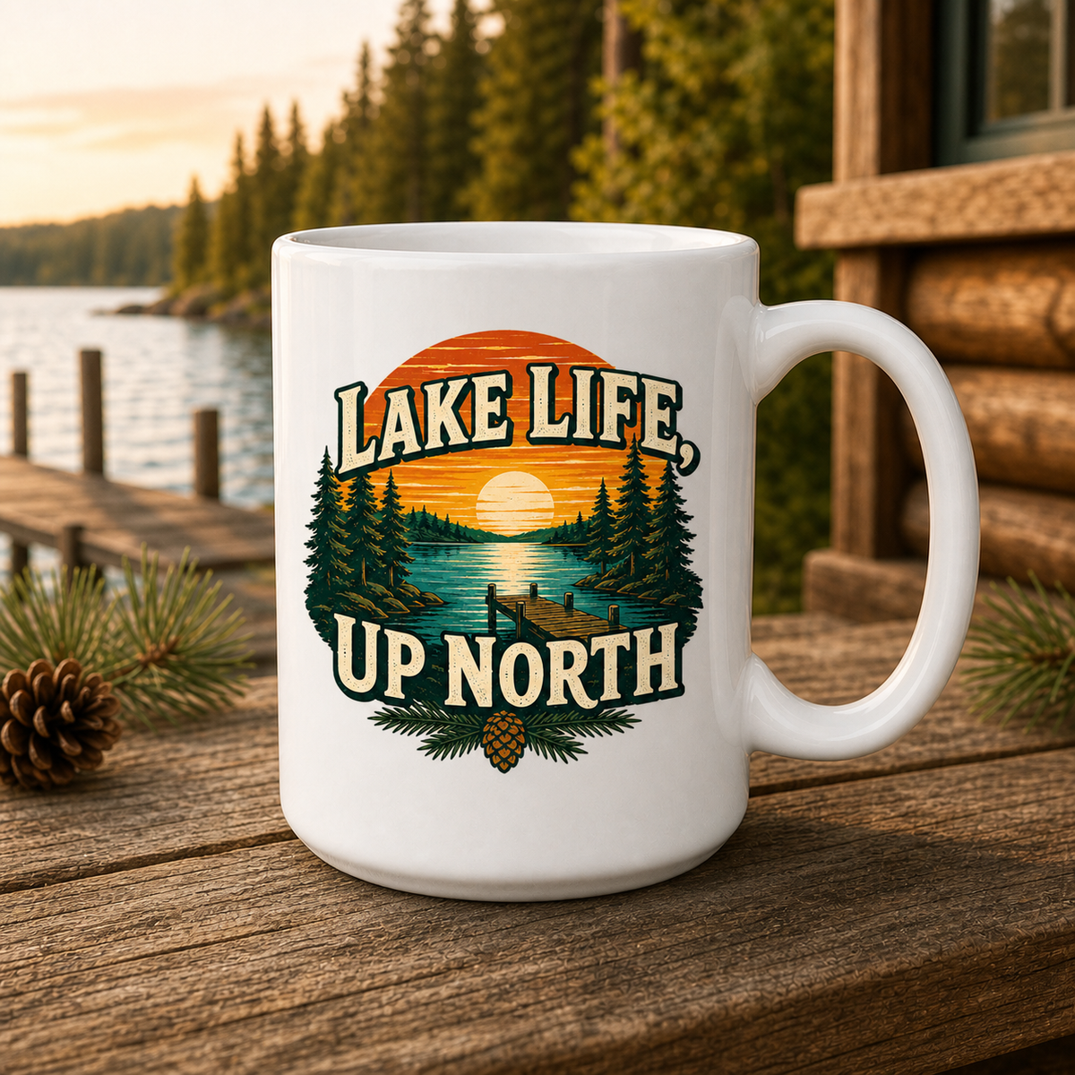 Lake Life Up North 15oz White Coffee Mug