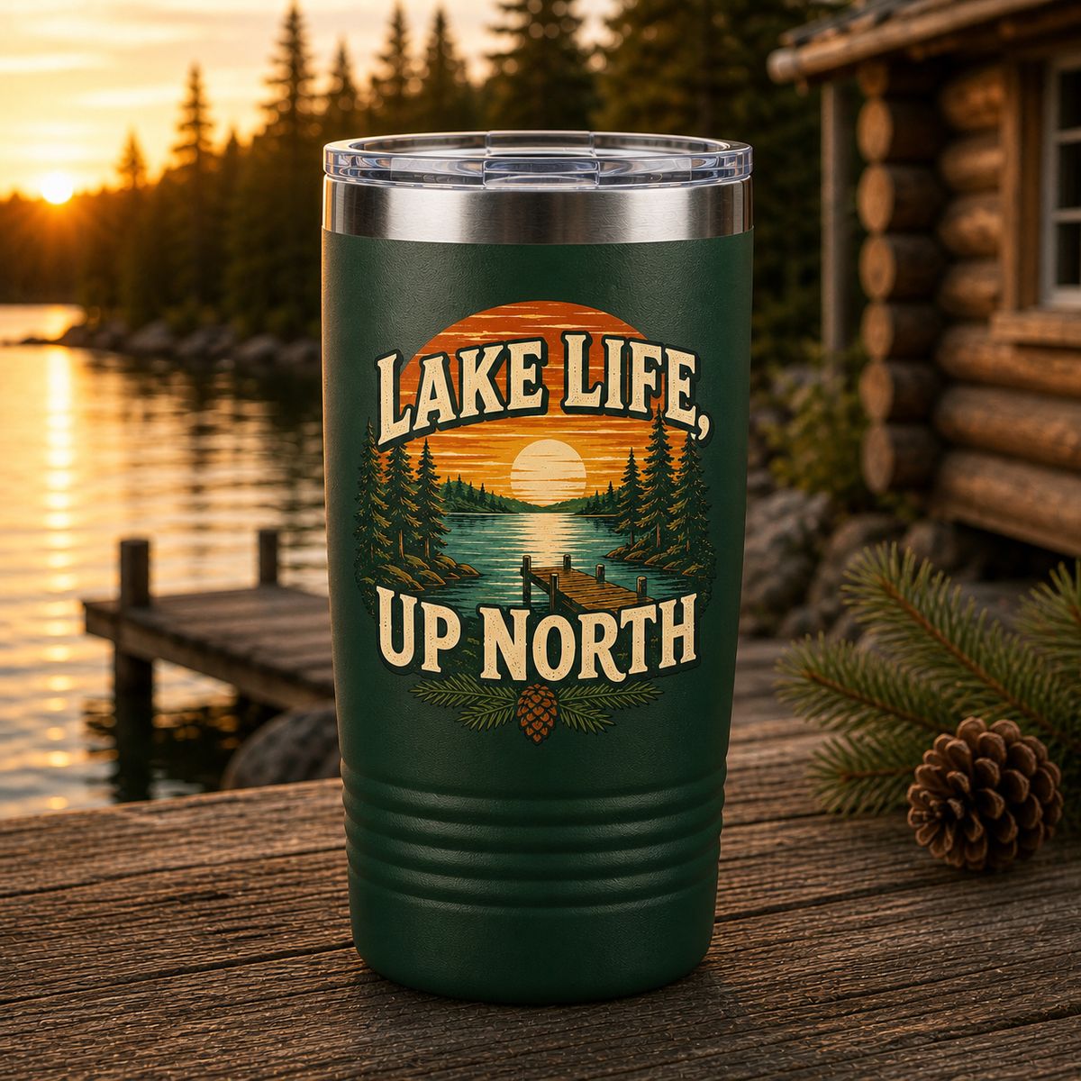 Lake Life Up North 20oz Polar Camel Tumbler in Dark Green