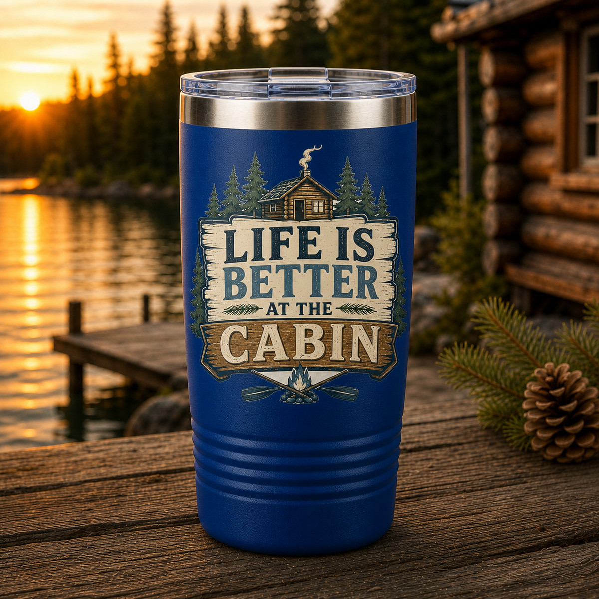 Life Is Better at the Cabin 20oz Polar Camel Tumbler in Royal Blue