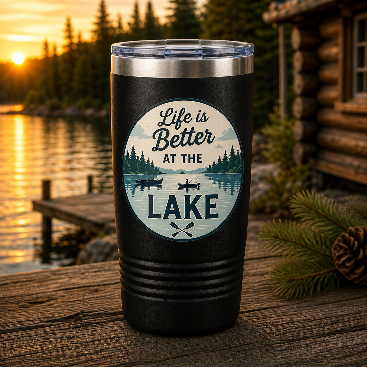 Life Is Better at the Lake 20oz Polar Camel Tumbler in Black