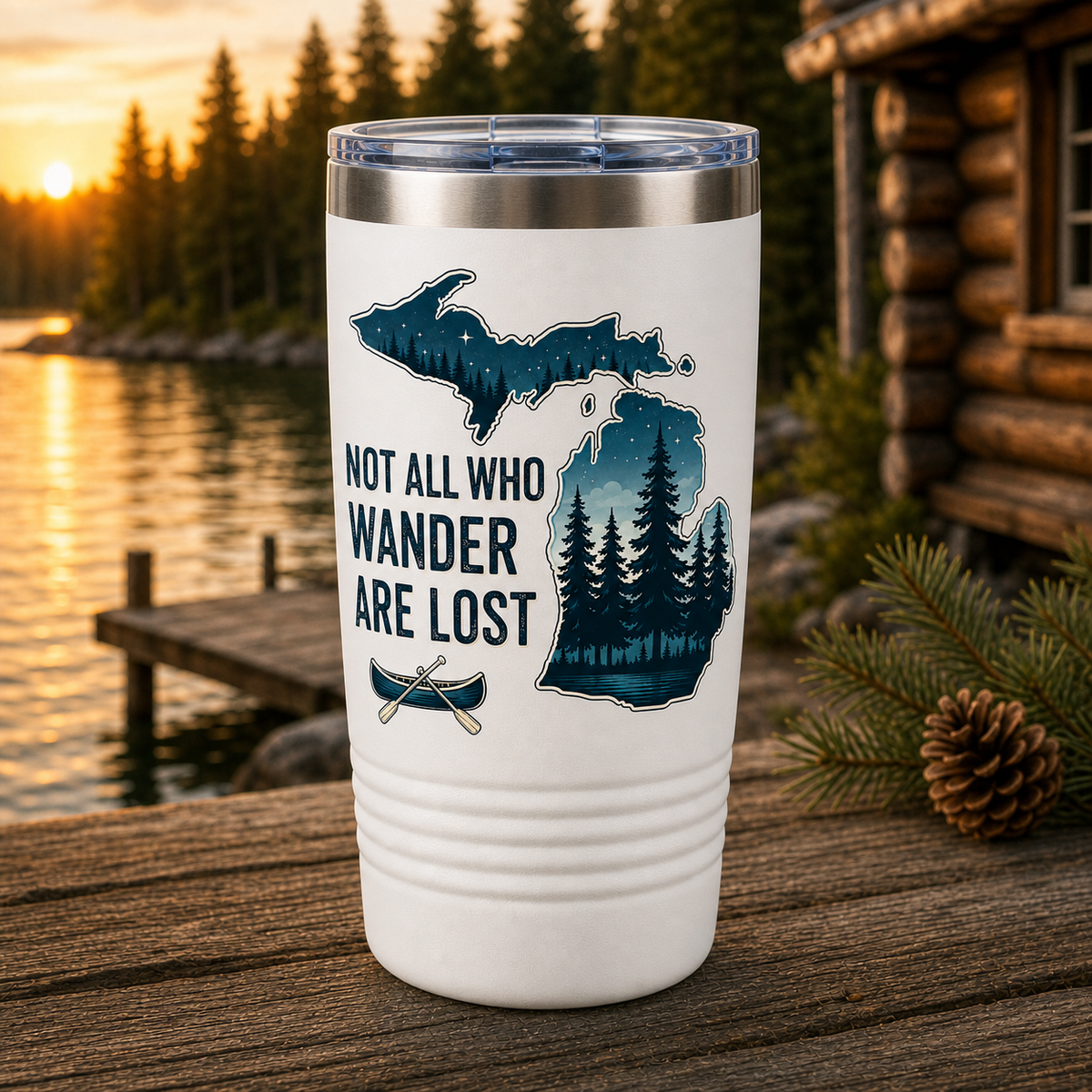 Not All Who Wander Are Lost Michigan 20oz Polar Camel Tumbler in White