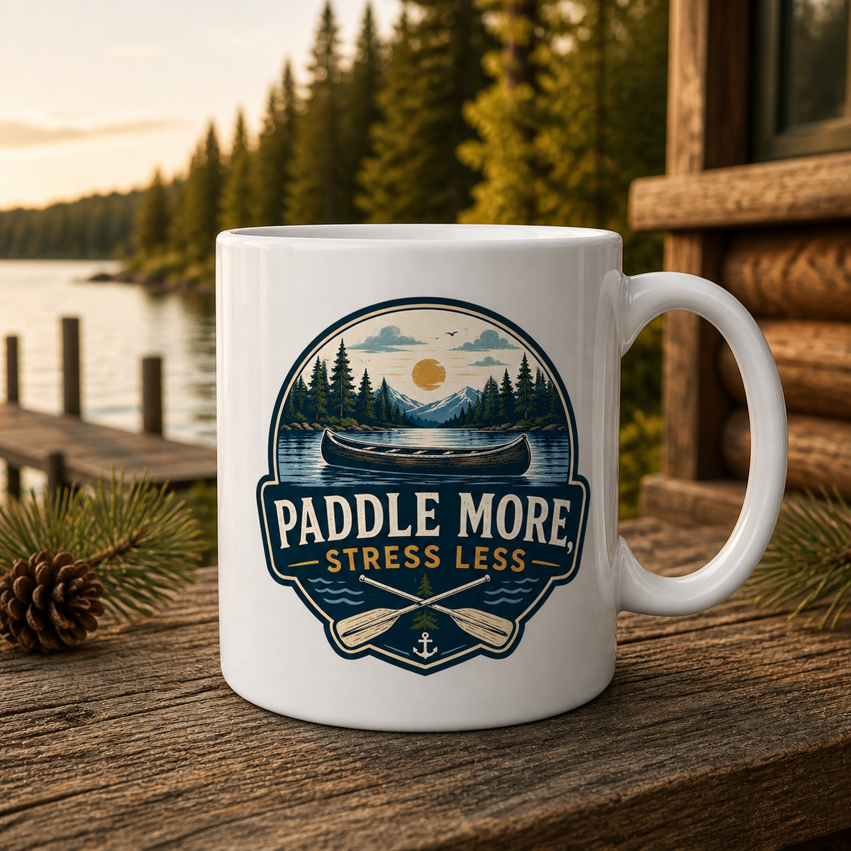 Paddle More Stress Less 15oz White Coffee Mug