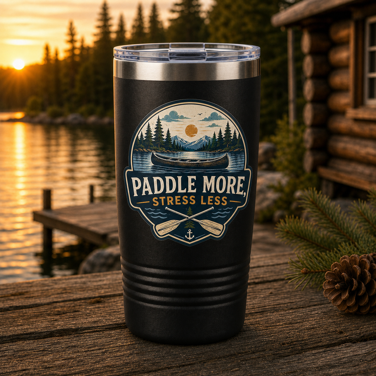 Paddle More Stress Less 20oz Polar Camel Tumbler in Black