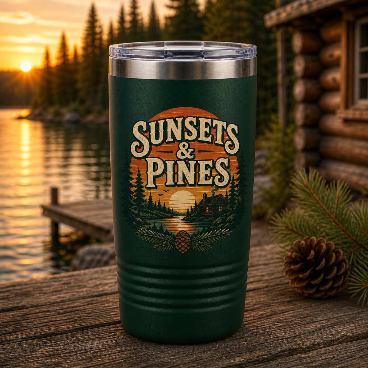 Sunsets & Pines 20oz Polar Camel Tumbler in Dark Green