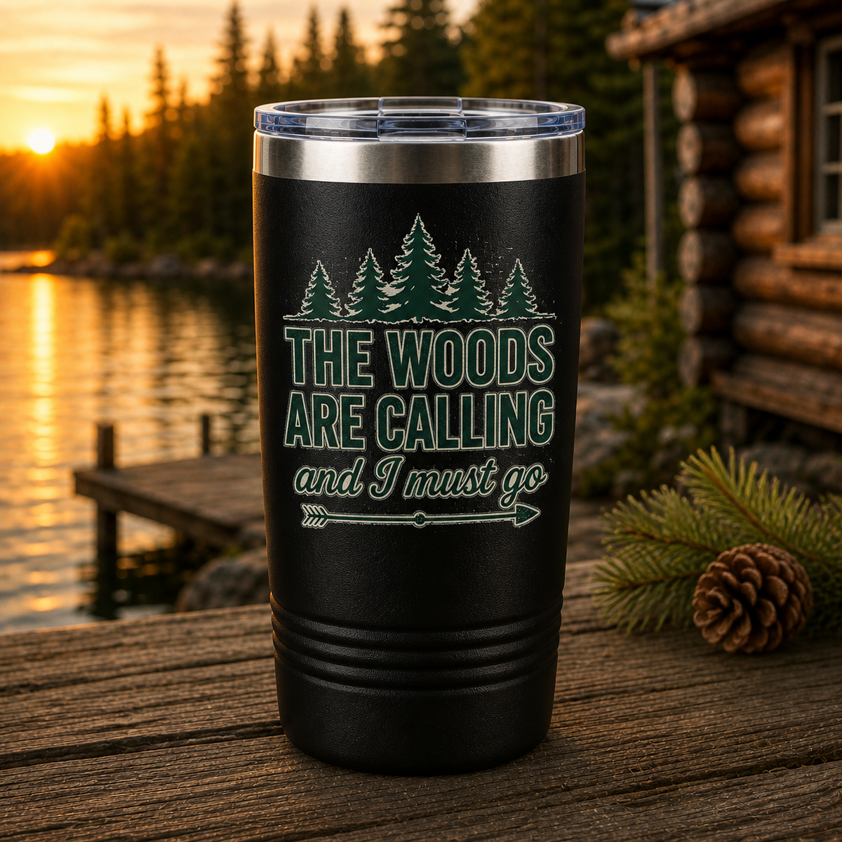 The Woods Are Calling and I Must Go 20oz Polar Camel Tumbler in Black