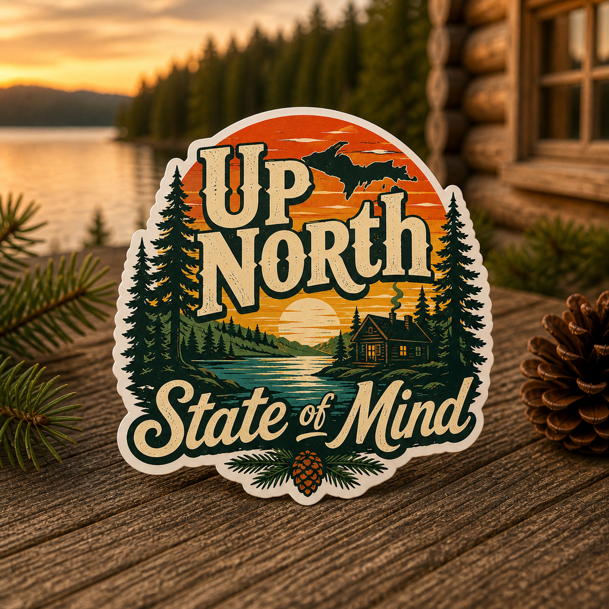 Up North State of Mind Cabin Sunset Die-Cut Sticker