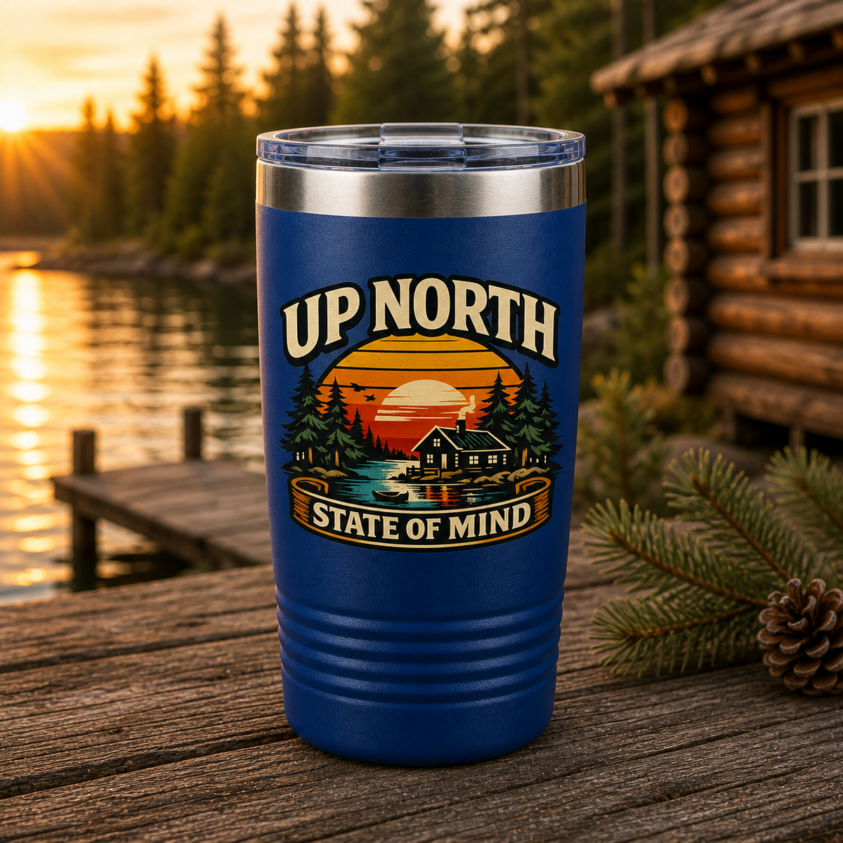 Up North State of Mind 20oz Polar Camel Tumbler in Royal Blue