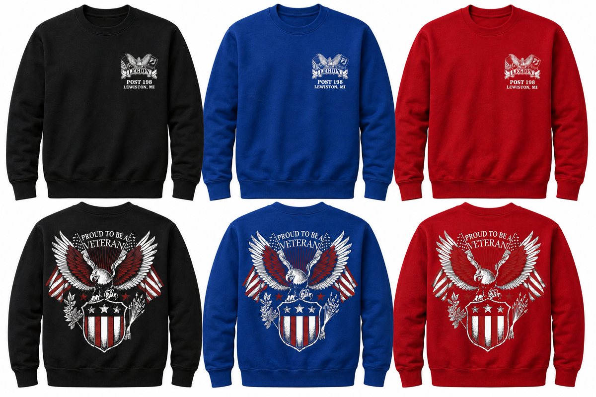 American Legion Post 198 Crew Neck Sweatshirt – Proud to Be a Veteran