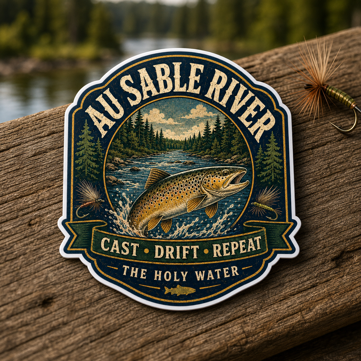 Au Sable River Cast Drift Repeat Die-Cut Sticker