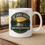 Vintage Au Sable River Fly Fishing 15oz White Coffee Mug