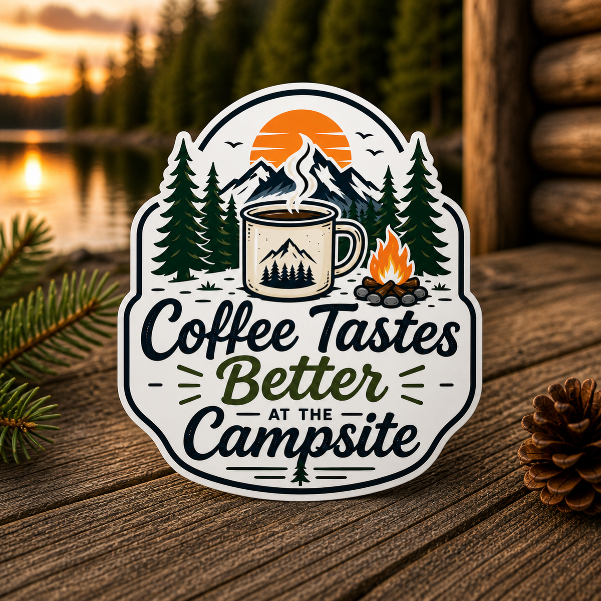 Coffee Tastes Better at the Campsite Die-Cut Sticker