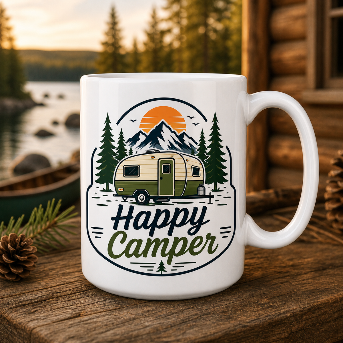 Happy Camper 15oz White Coffee Mug