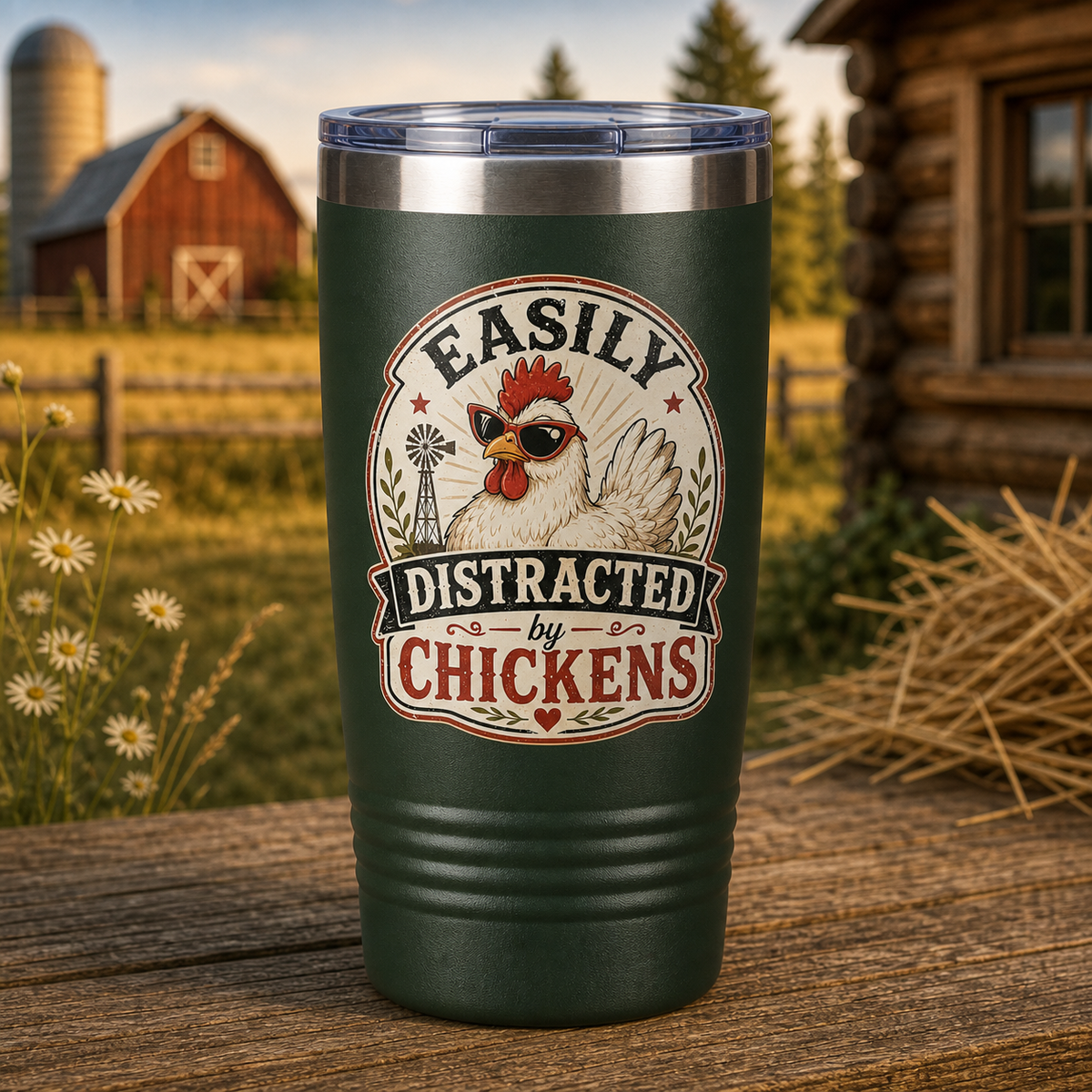 Easily Distracted by Chickens 20oz Polar Camel Tumbler in Dark Green
