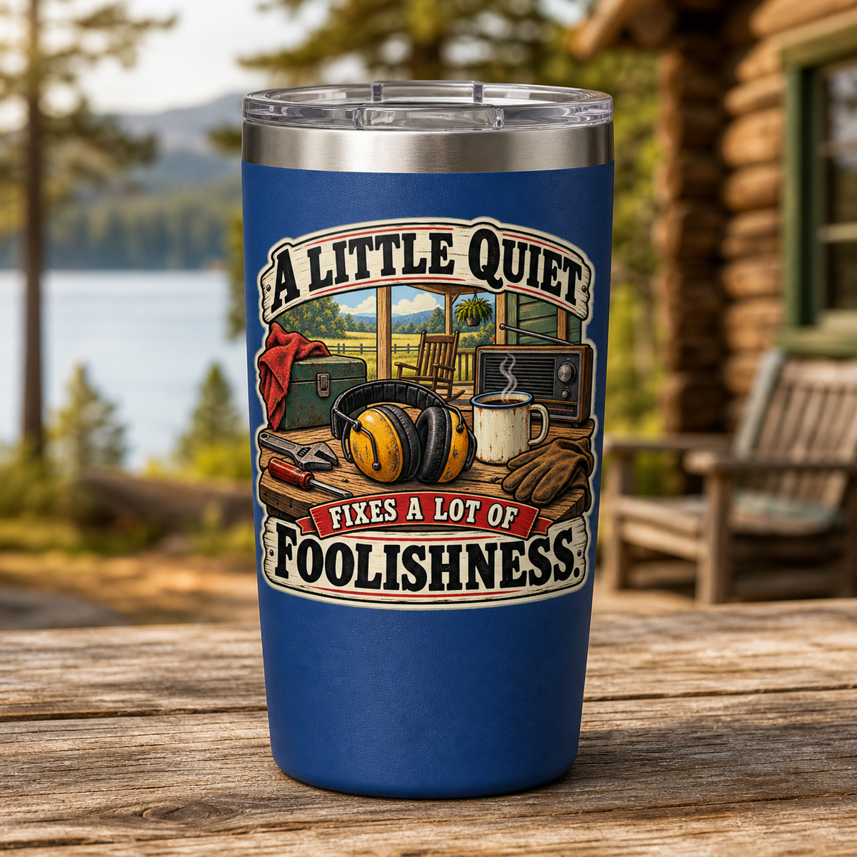 A Little Quiet Fixes Foolishness 20oz Polar Camel Tumbler in Royal Blue