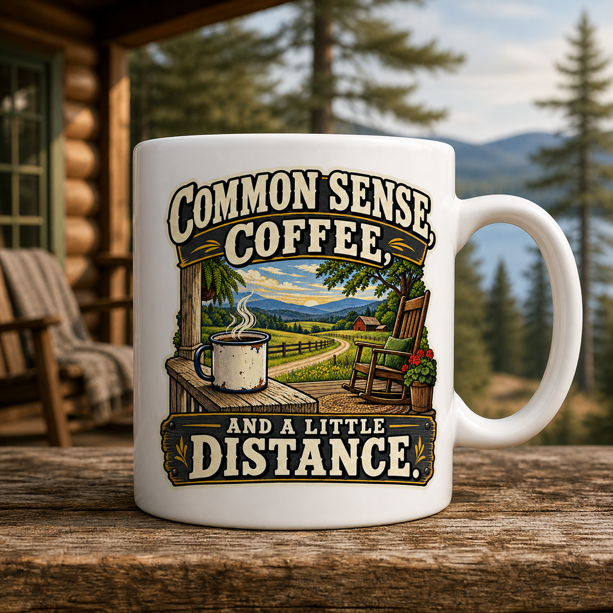 Common Sense Coffee and a Little Distance 15oz White Coffee Mug