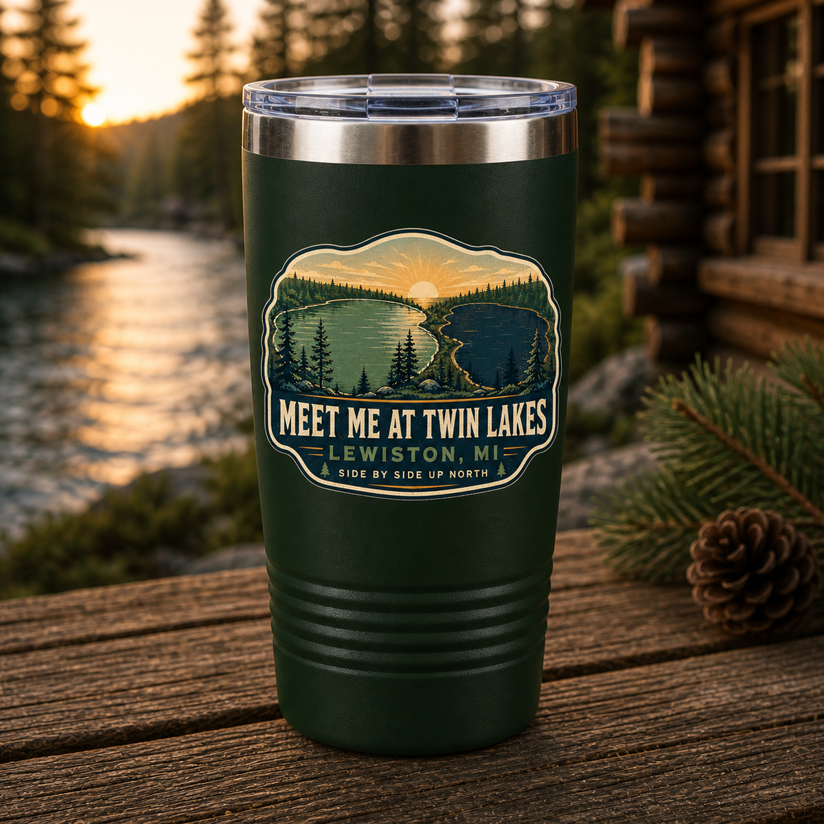 Meet Me at Twin Lakes 20oz Polar Camel Tumbler in Dark Green