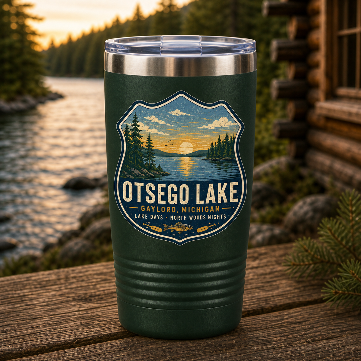 Otsego Lake Lake Days & North Woods Nights 20oz Polar Camel Tumbler in Dark Green