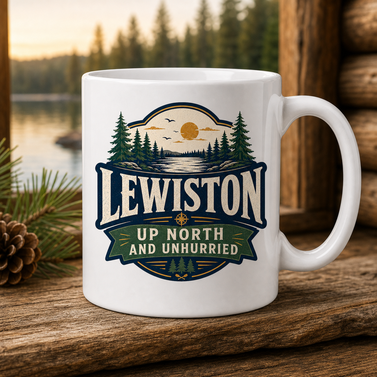 Lewiston Up North and Unhurried 15oz White Coffee Mug