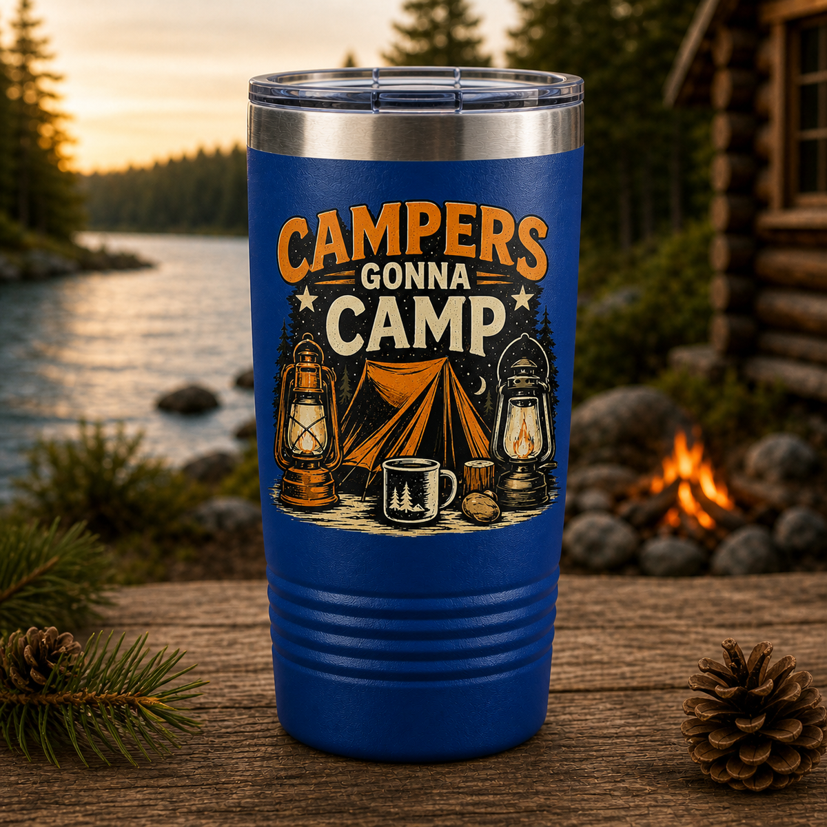Campers Gonna Camp 20oz Polar Camel Tumbler in Royal Blue