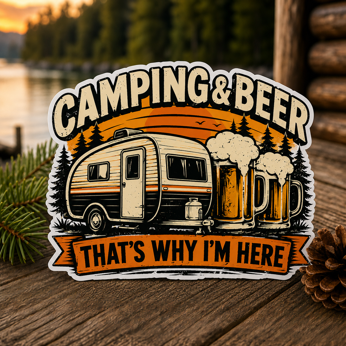 Camping & Beer That's Why I'm Here Die-Cut Sticker