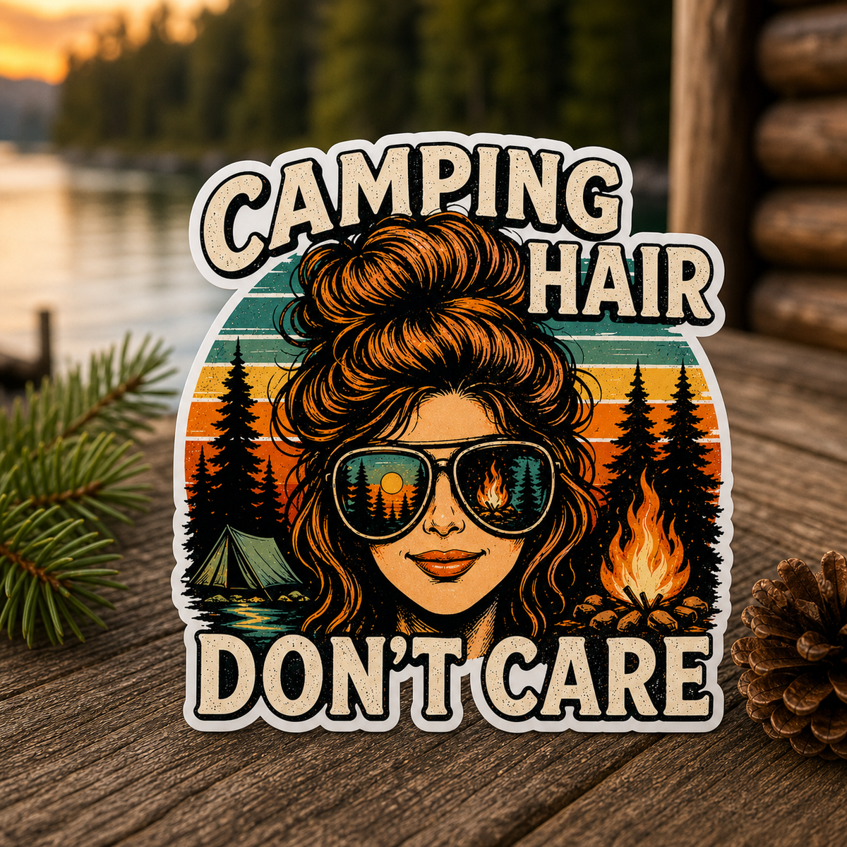 Camping Hair Don't Care Die-Cut Sticker