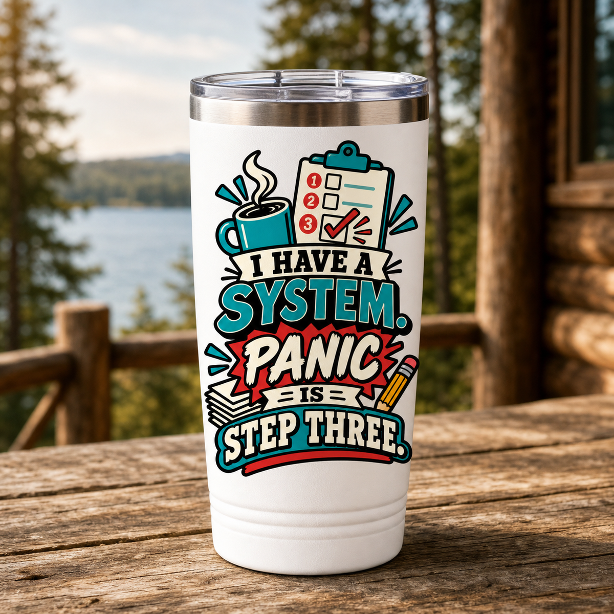 Panic Is Step Three 20oz Polar Camel Tumbler in White