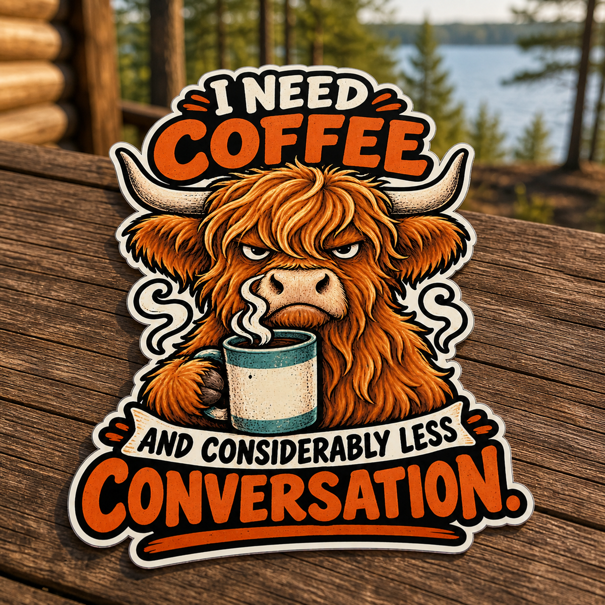 Coffee and Less Conversation Die-Cut Sticker