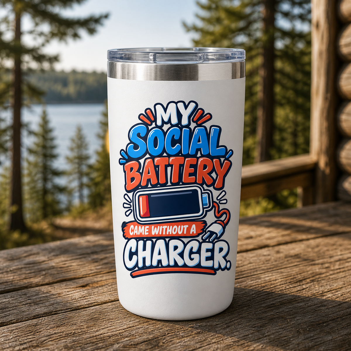 Social Battery Without a Charger 20oz Polar Camel Tumbler in White