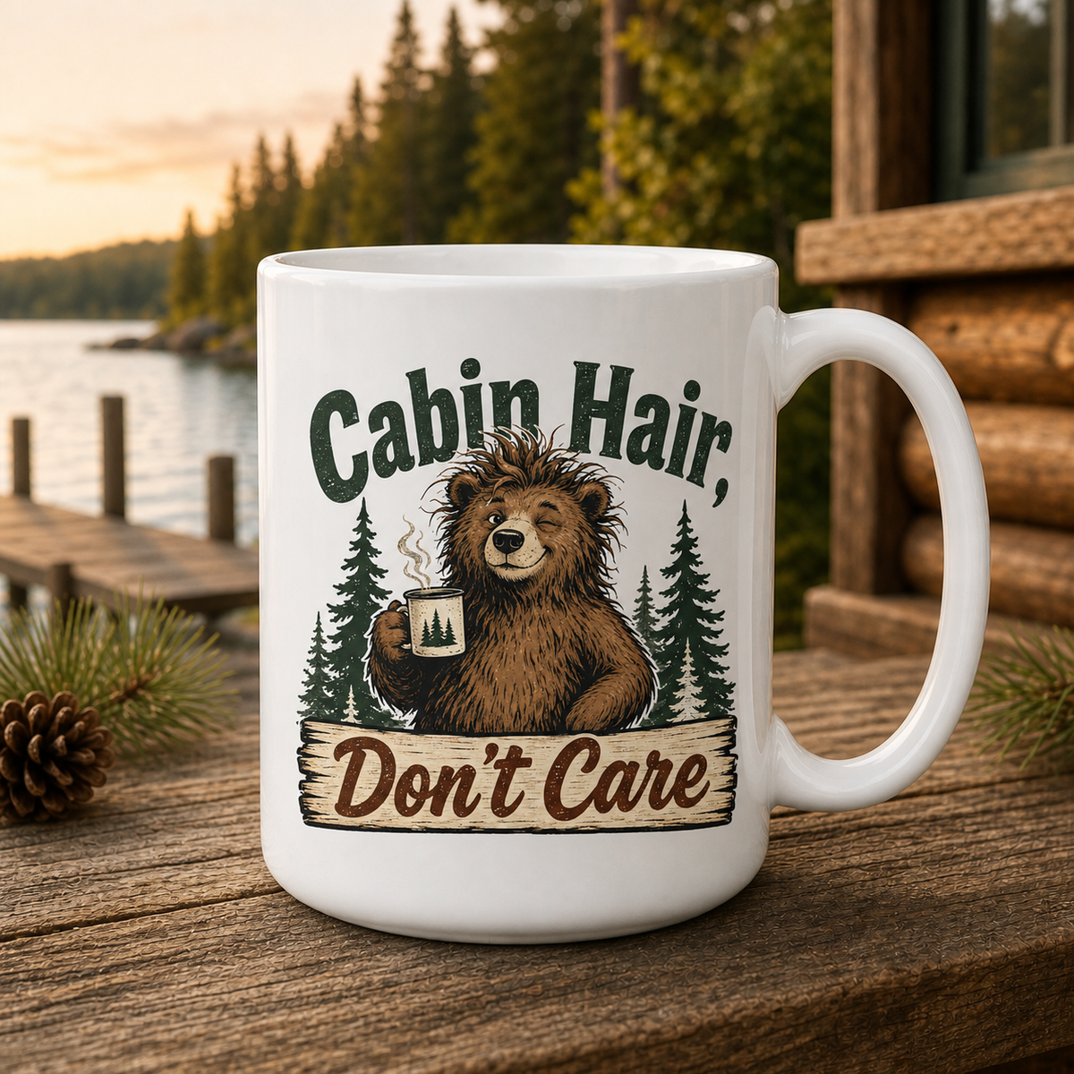 Cabin Hair Don't Care 15oz White Coffee Mug