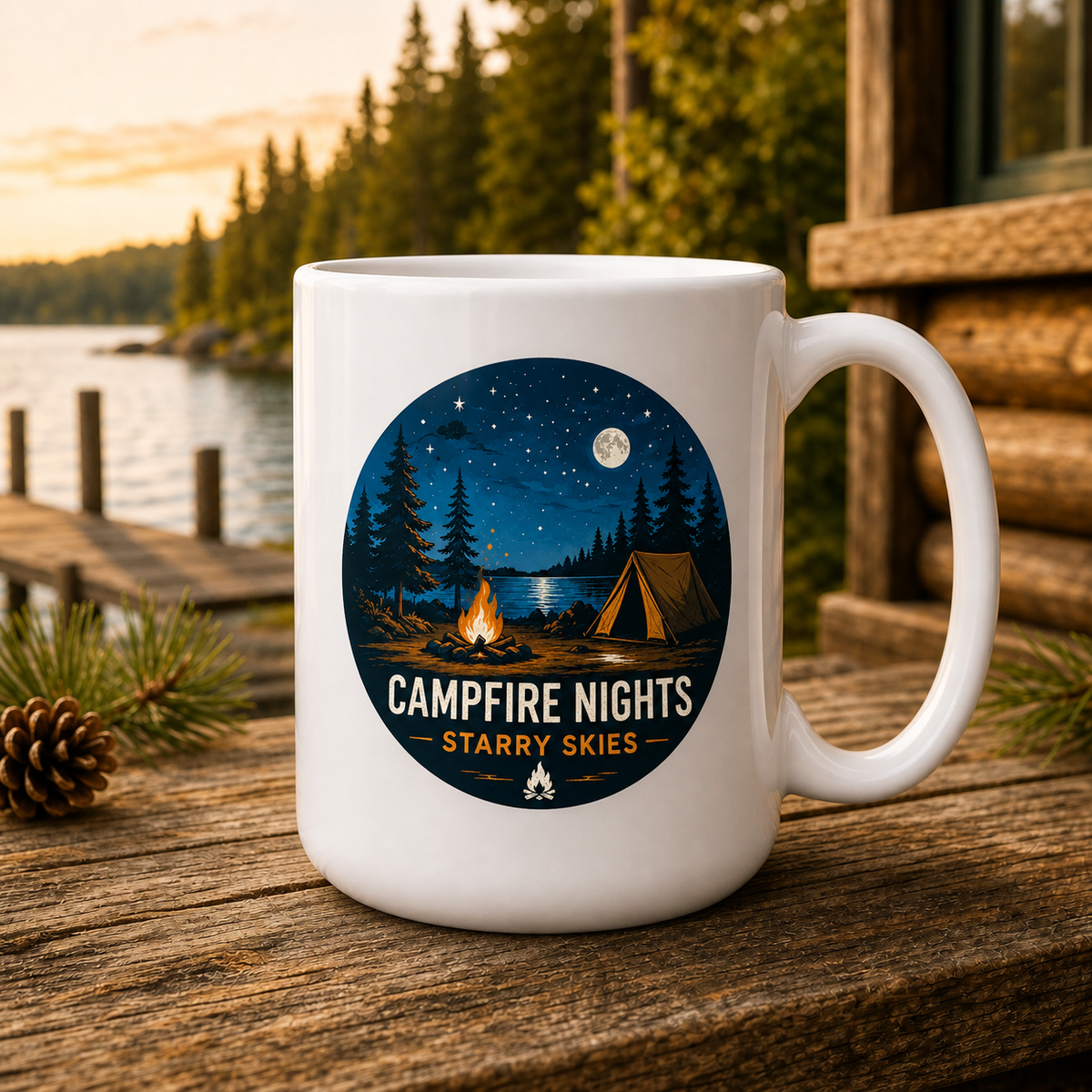 Campfire Nights Starry Skies 15oz White Coffee Mug