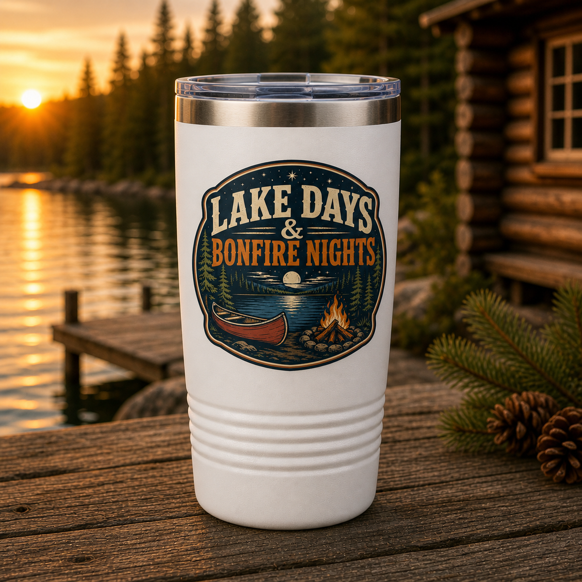 Lake Days & Bonfire Nights 20oz Polar Camel Tumbler in White