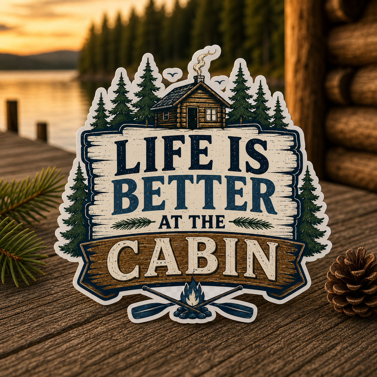 Life Is Better at the Cabin Die-Cut Sticker